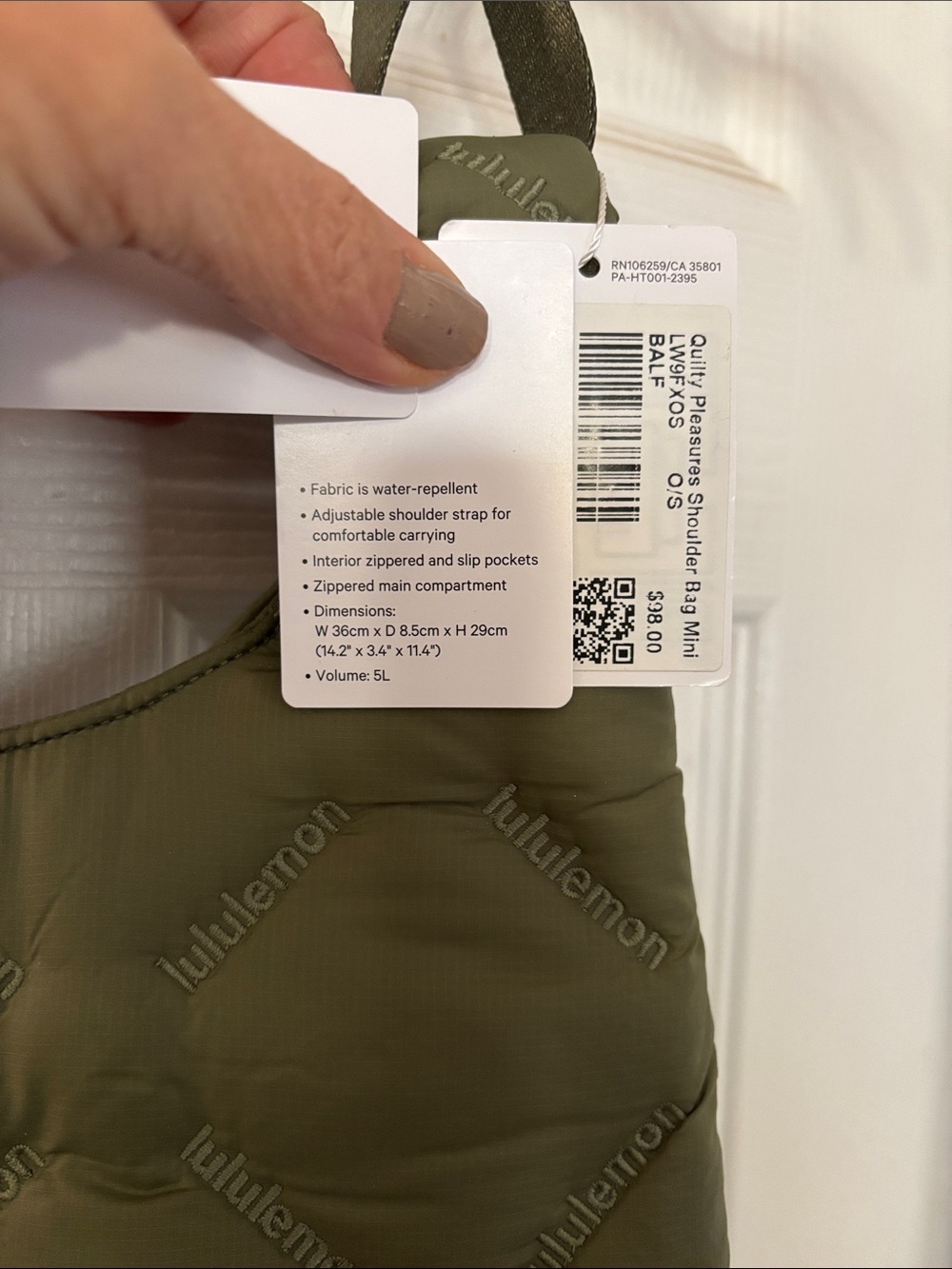 lululemon Quilty Pleasures shoulder mini Olive Green Bag - Picture 3 of 5